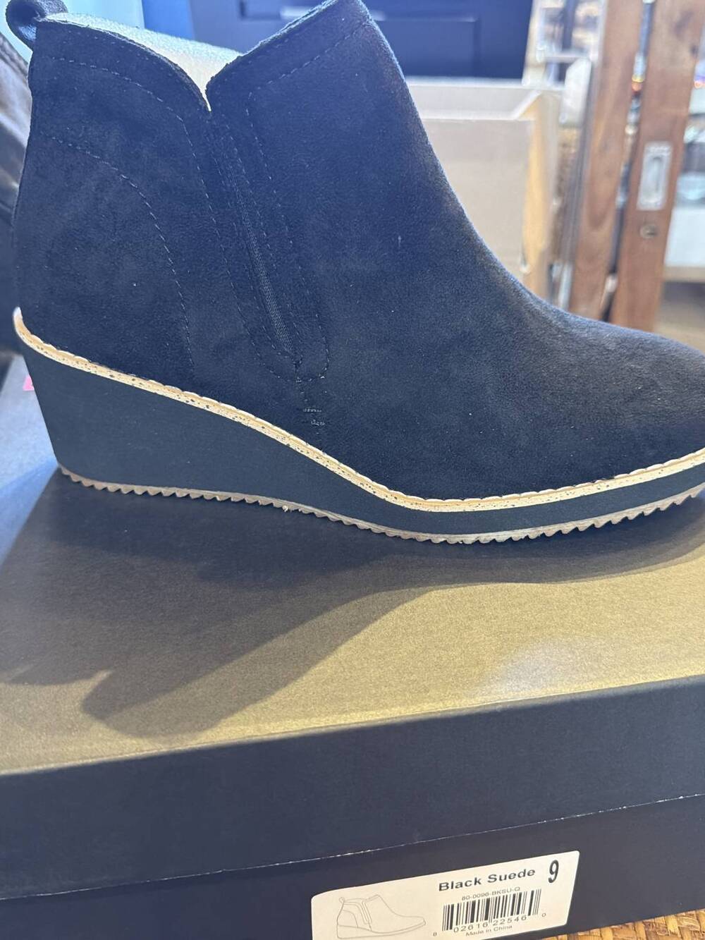 NEW CORKYS FOOTWEAR women's tomb wedge bootie in black suede